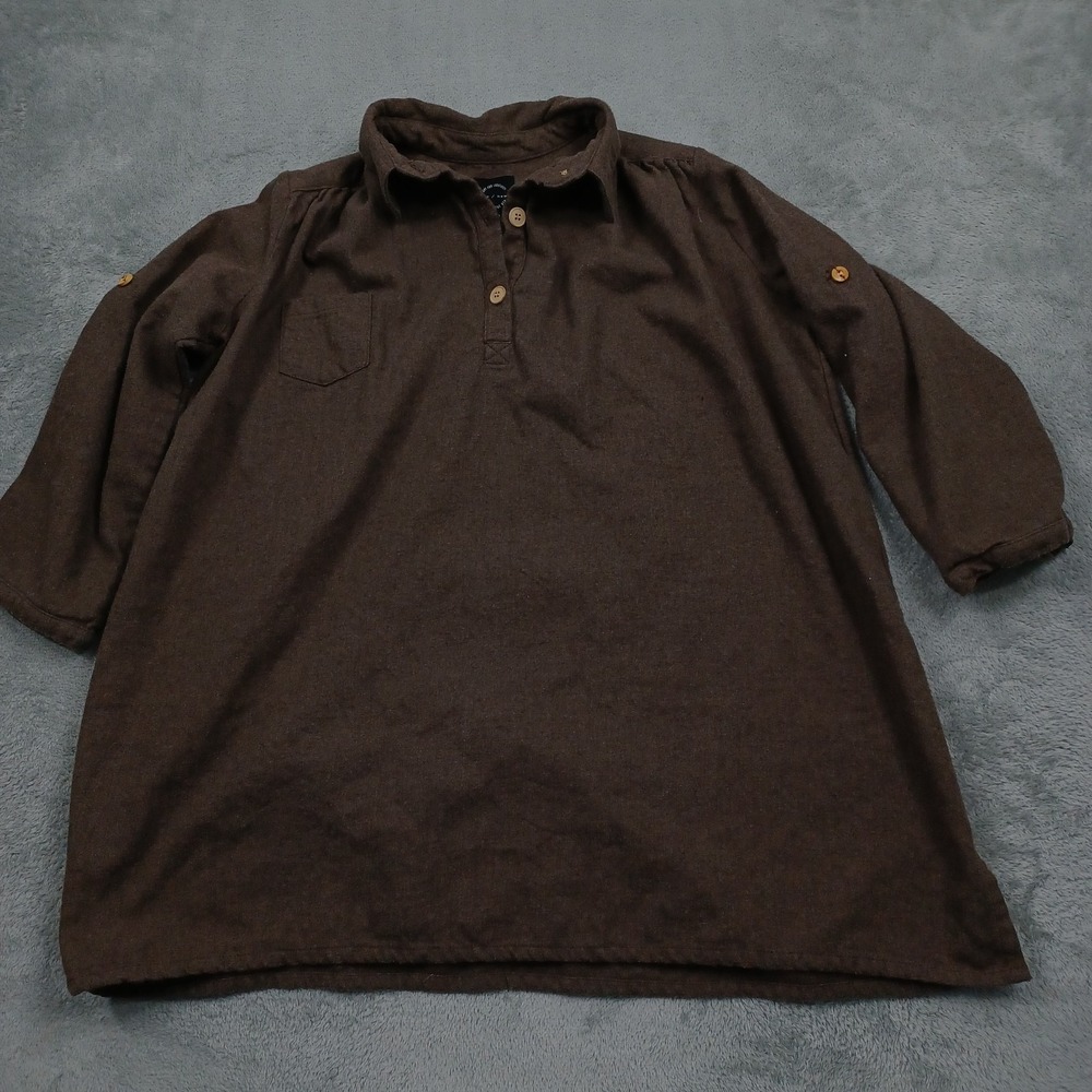 Neve Hawk Top Womens 12 Brown Cotton Preppy Blouse‎ Pocket
